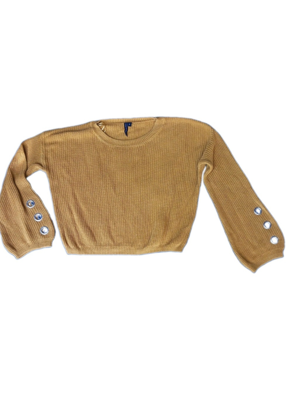 Moon & Madison Women's S Gold Knit Cropped Sweater Grommet Arms Punk Rock